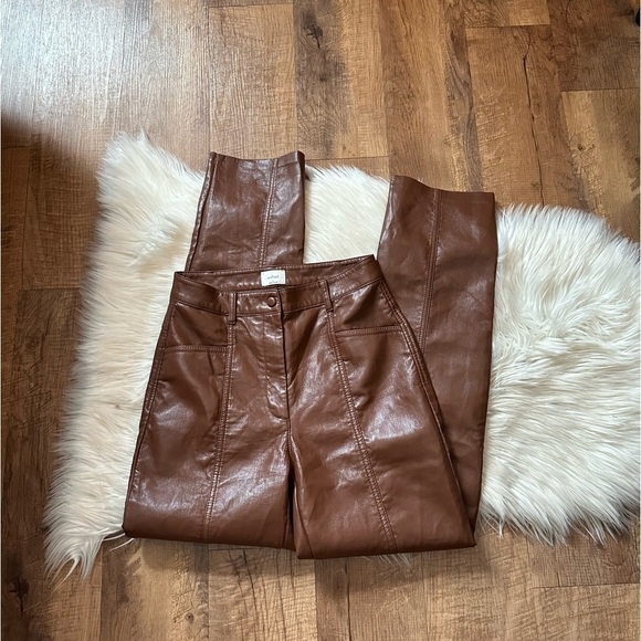 ARITZIA Wilfred High Waisted Vegan Leather Rebel Pant In Cognac - Picture 10 of 10